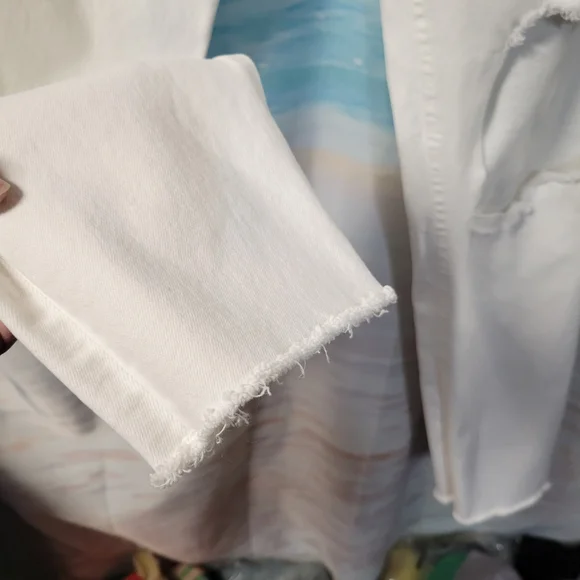 Zara NWT Distressed Raw Hem Slim Stretch Fit White Jeans Size 36 Womens - Picture 3 of 10